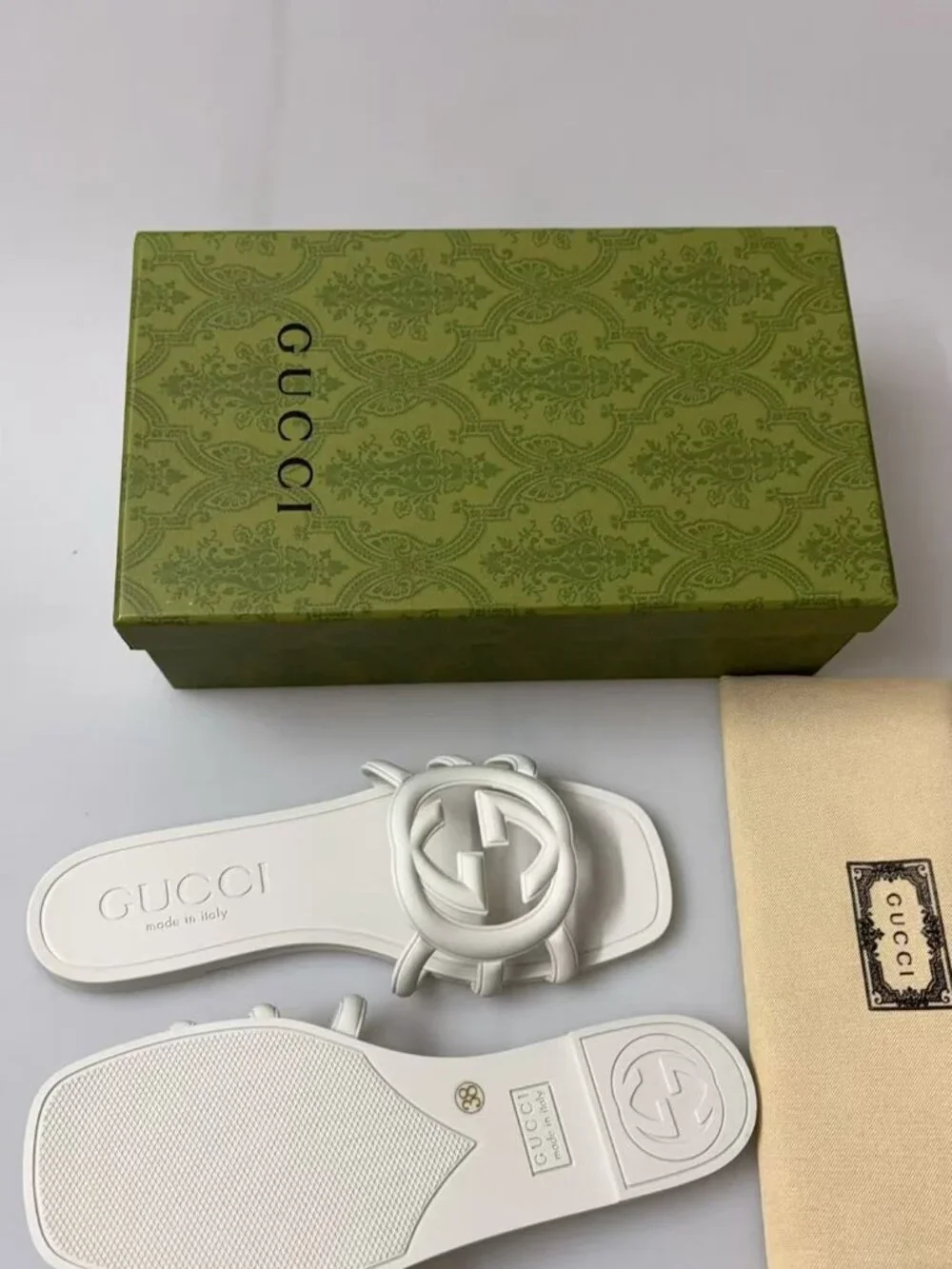 New Gucci Blondie Leather Slides - White / Size 38